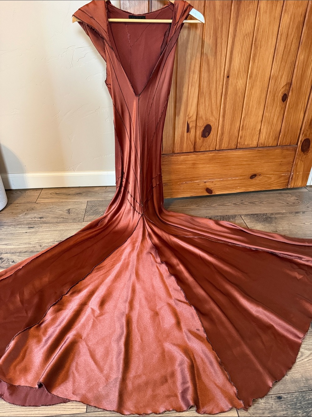 Rare Cari Borja Hooded Maxi Dress - One-of-a-Kind Designer Gown - Copper Satin